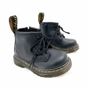 Doc Dr. Martens Black Leather Side Zip Lace-Up Boots Toddler Size 4